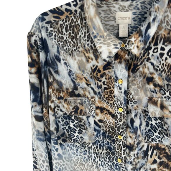Chicos Shirt Womens XXL Brown Animal Print Zebra Cheetah Popover Tunic Top - Picture 6 of 16